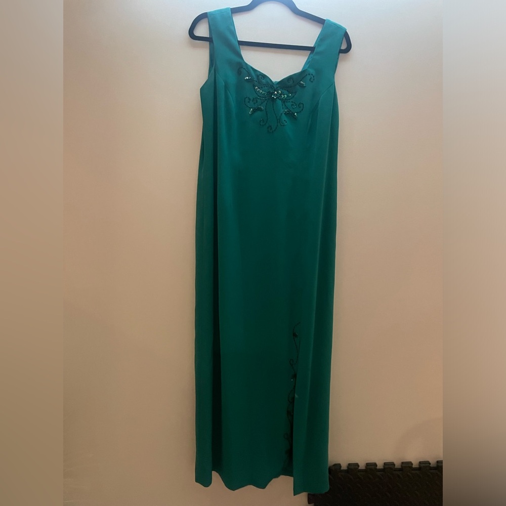 VINTAGE DESIGNER Teal Beaded & Embroidered Dress